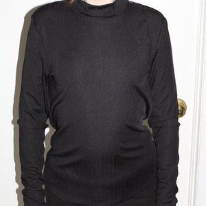 H&M Black Open Back with Lace Trim Long Sleeve Top - Size M